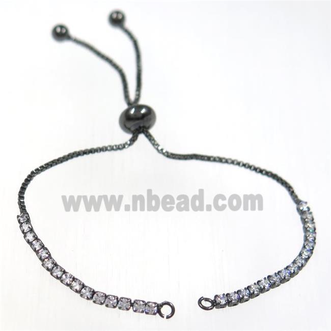 copper bracelet chain paved zircon, resized, black plated