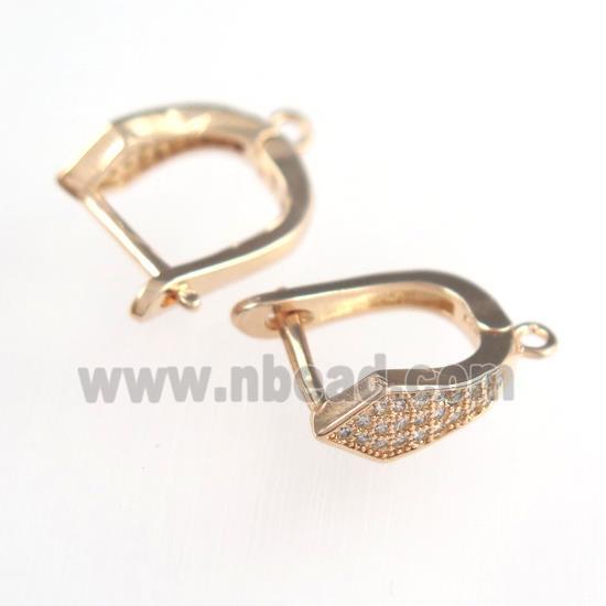 copper earring hook paved zircon, rose gold