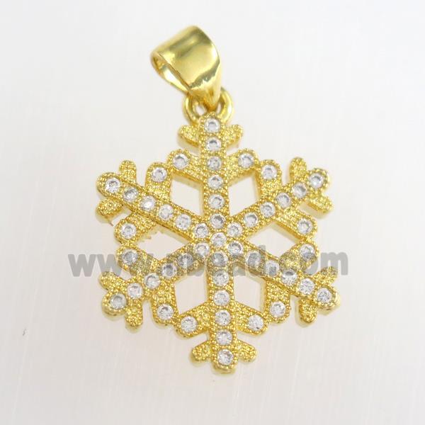 copper snowflake pendants paved zircon, gold plated