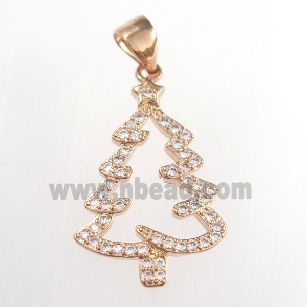 christmas tree, copper pendants paved zircon, rose gold