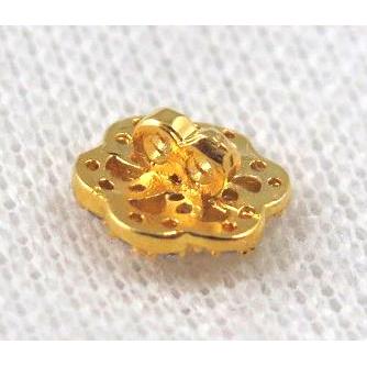 copper flower beads paved zircon, gold plated