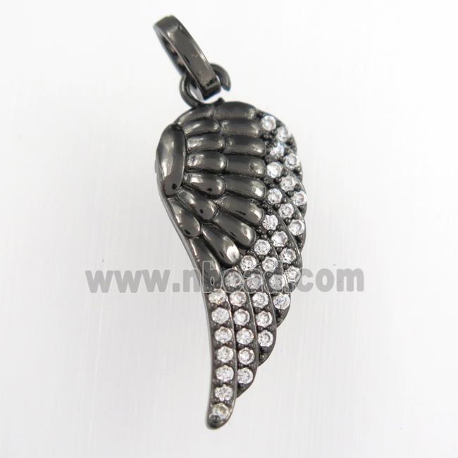 copper angel wing pendant paved zircon, black plated