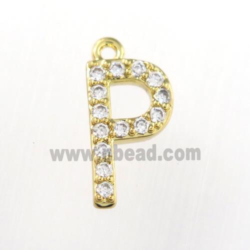 copper pendant paved zircon, letter P, gold plated