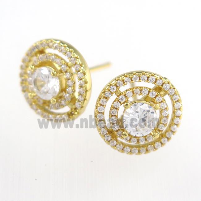copper earring studs paved zircon, gold plated