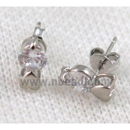 copper earring paved zircon, platinum plated