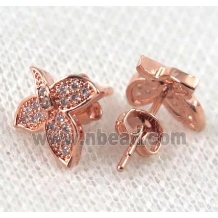 copper butterfly earring paved zircon, rose gold