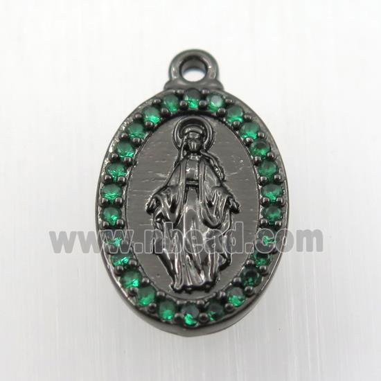 copper Jesus pendant paved zircon, oval, religious, black plated