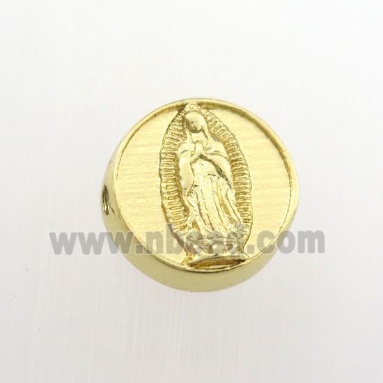 copper coin beads with Jesus, gold plated