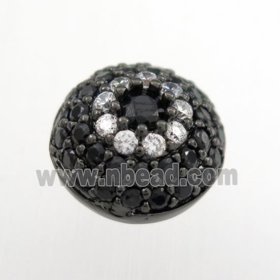 copper button beads paved zircon, black plated