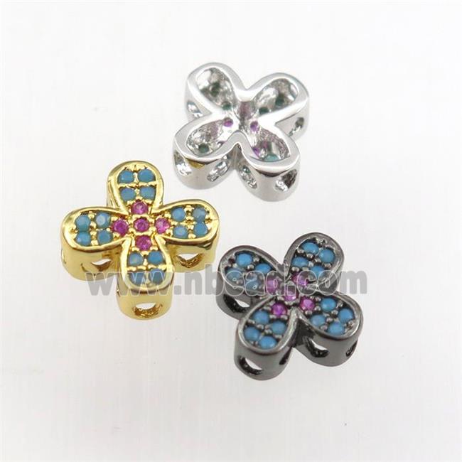 copper cross beads paved zircon, turq, mix color