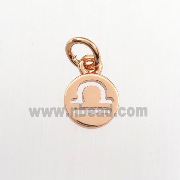 copper circle pendant, zodiac libra, rose gold