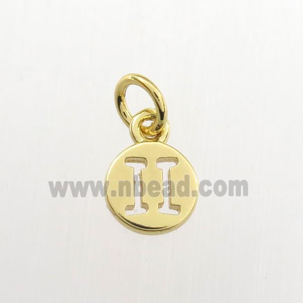 copper circle pendant, zodiac gemini, gold plated