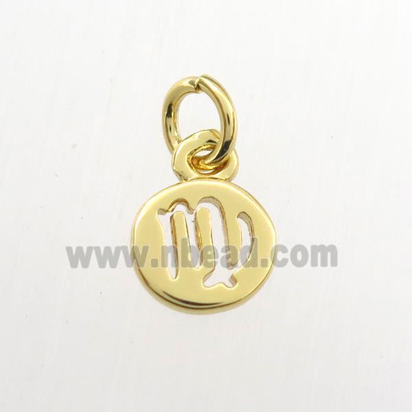 copper circle pendant, zodiac virgo, gold plated
