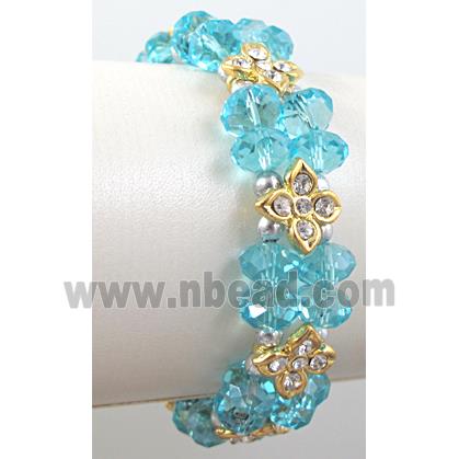 Chinese Crystal Glass Bracelet, rhinestone, stretchy, aqua