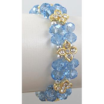 Chinese Crystal Glass Bracelet, rhinestone, stretchy, blue