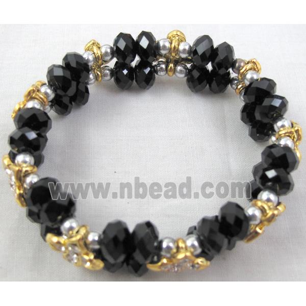 Chinese Crystal Glass Bracelet, rhinestone, stretchy, black