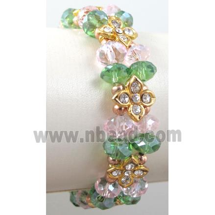Chinese Crystal Glass Bracelet, rhinestone, stretchy, pink, green