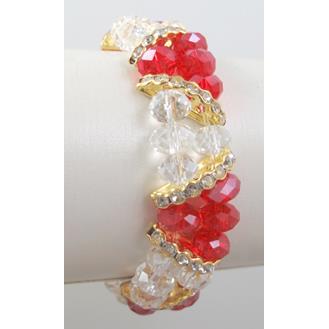 Chinese Crystal Glass Bracelet, rhinestone, stretchy, red, clear