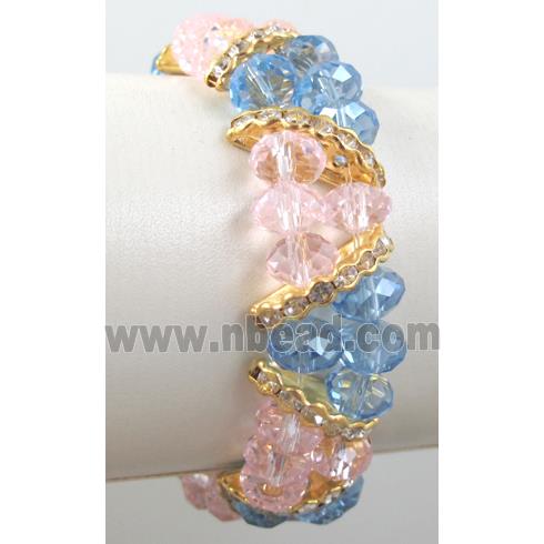Chinese Crystal Glass Bracelet, rhinestone, stretchy, blue, pink