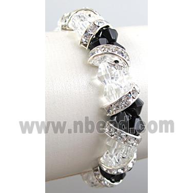 Chinese Crystal Glass Bracelet, rhinestone, stretchy, black, clear