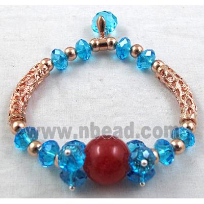 Chinese Crystal Glass Bracelet, jade, stretchy, blue