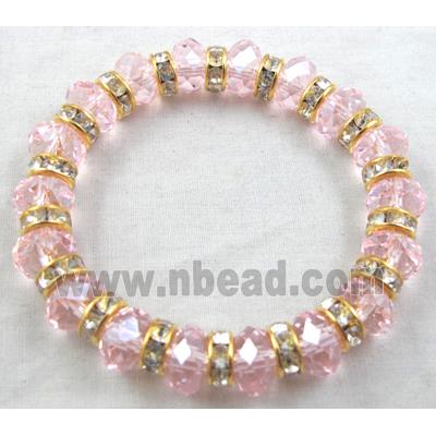 Chinese Crystal Glass Bracelet, rhinestone, stretchy, pink