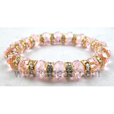 Chinese Crystal Glass Bracelet, rhinestone, stretchy, pink