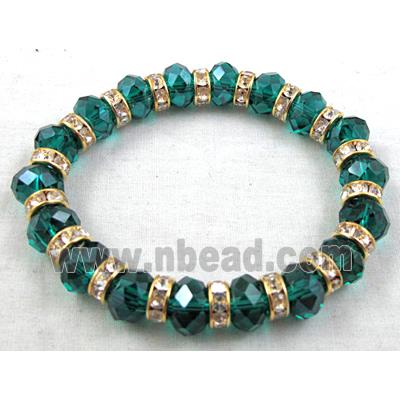 Chinese Crystal Glass Bracelet, rhinestone, stretchy, peacock-blue