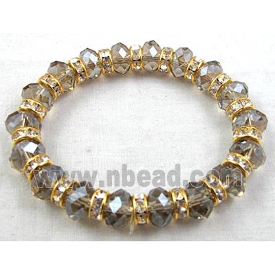 Chinese Crystal Glass Bracelet, rhinestone, stretchy, smoky