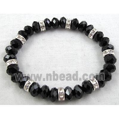 Chinese Crystal Glass Bracelet, rhinestone, stretchy, black