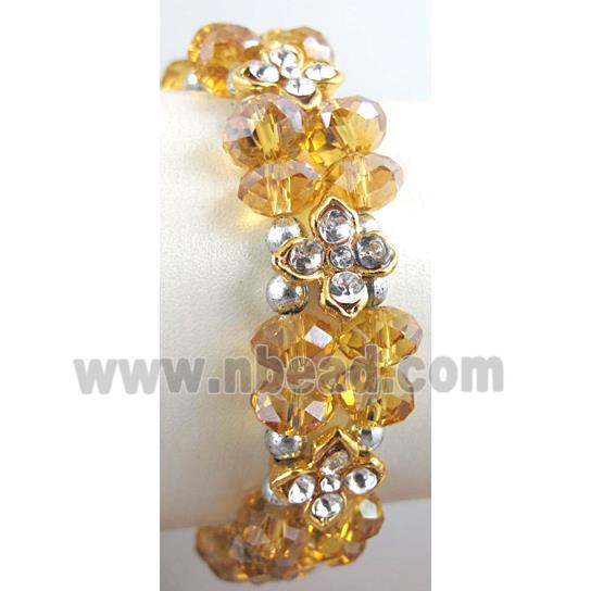 Chinese Crystal Glass Bracelet, rhinestone, stretchy, yellow