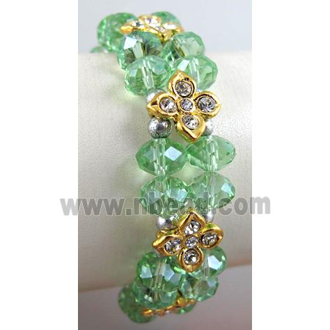 Chinese Crystal Glass Bracelet, rhinestone, stretchy, lt.green