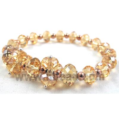 Chinese Crystal Glass Bracelet, stretchy, champagne
