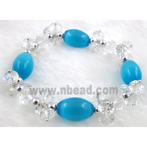 stretchy Bracelet with Chinese crystal beads, cat eye beads