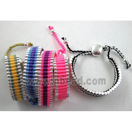 Mixed fashion friendship Bracelets, Nylon and silver laminated, resizable