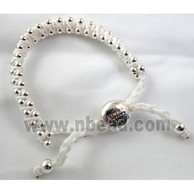 Fashion Bracelets, resizable, nylon and copper bead, white