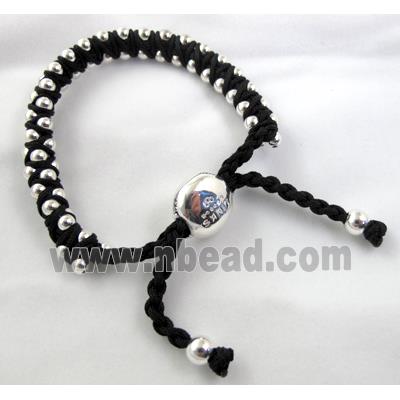 Fashion Bracelets, resizable, nylon and copper bead, black