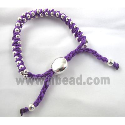 Fashion Bracelets, resizable, nylon and copper bead, purple