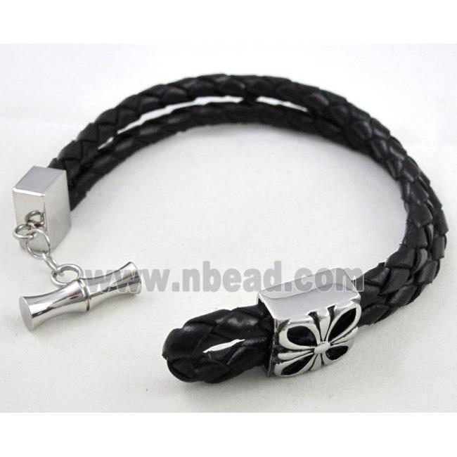 leather bracelet with stainless steel, handmade, mixed