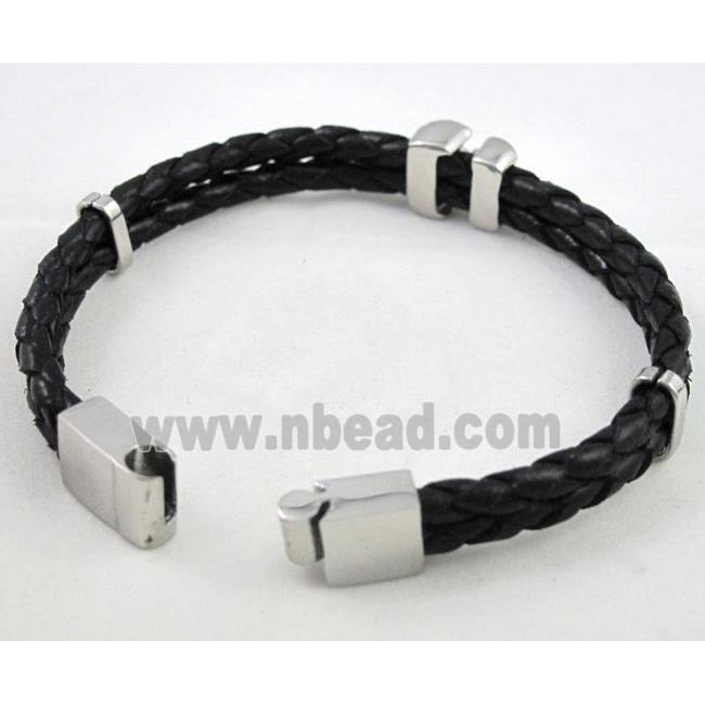 leather bracelet with stainless steel, handmade, mixed