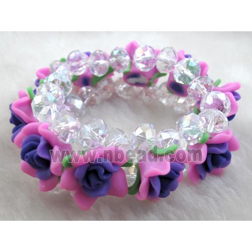 fimo clay bracelet with crystal glass, stretchy, colorful