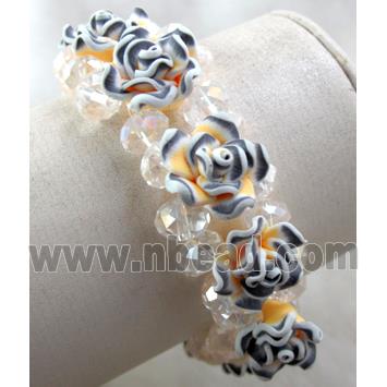 fimo clay bracelet with crystal glass, stretchy, yellow, black
