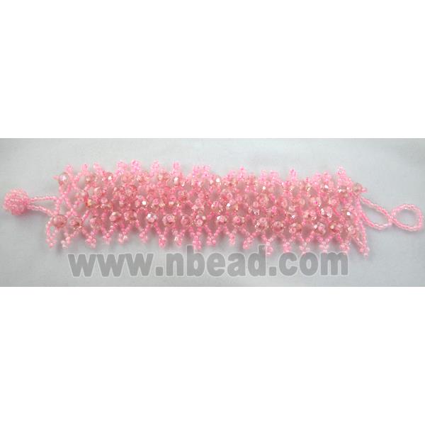 Chinese Crystal glass Bracelet, seed glass bead, pink