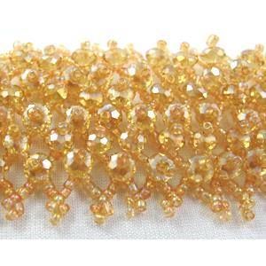 Chinese Crystal glass Bracelet, seed glass bead, gold champagne