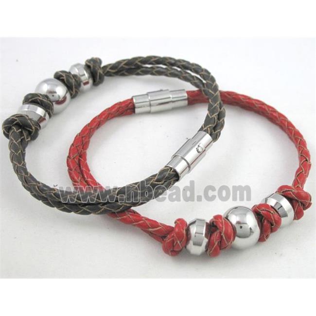 fashion bracelet with leather, stainless steel, handmade, mixed