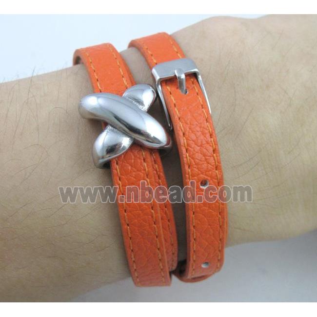 leather bracelet with stainless steel clasp, handmade, mixed