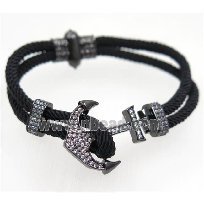 handmade bracelet with Anchor pave zircon, nylon wire