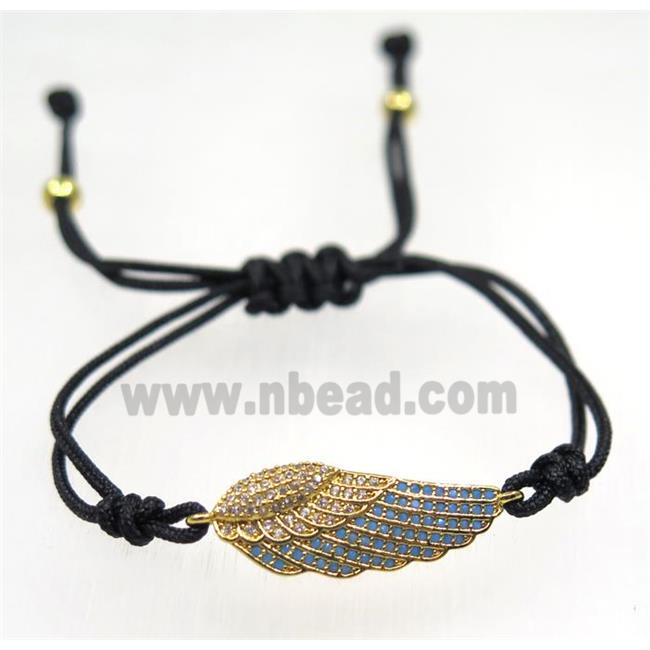 handmade bracelet with Angel Wing pave zircon, nylon wire