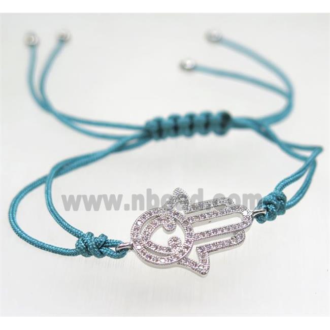 handmade bracelet with HamsaHand pave zircon, nylon wire