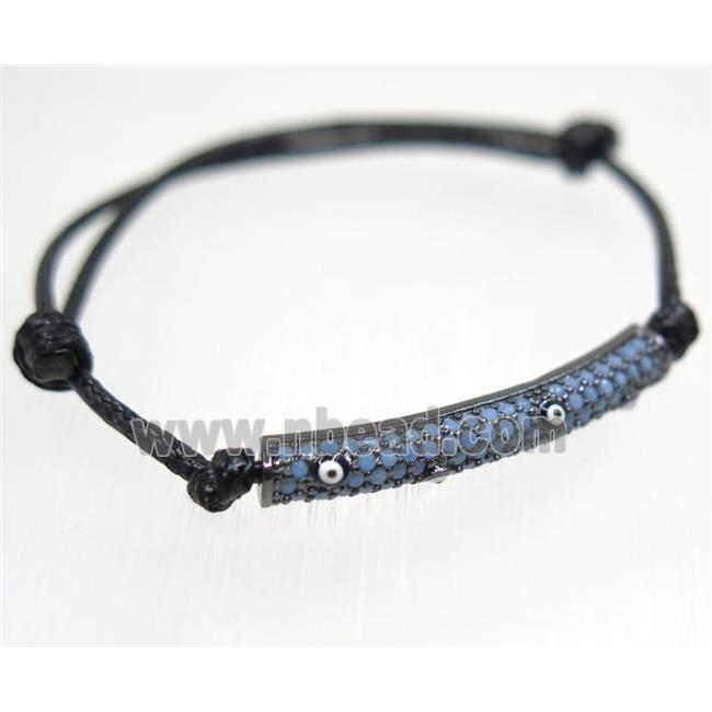 handmade bracelet with tube pave zircon, nylon wire, evil eye